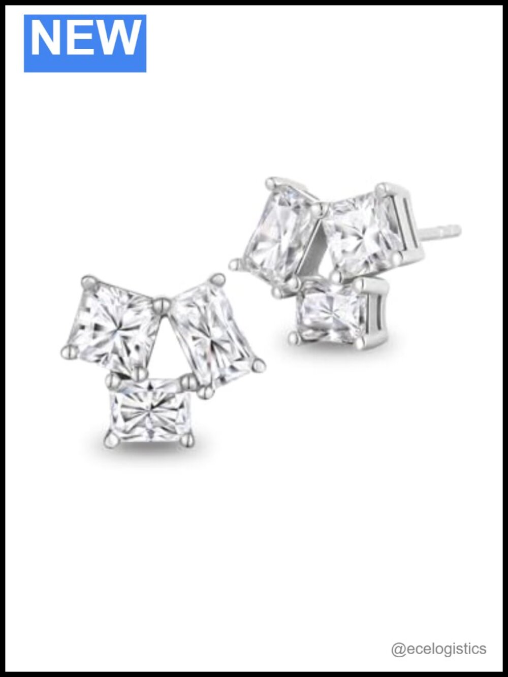 Moissanite Three Stone Stud Earrings 925 Sterling Silver 2.00 Carat
